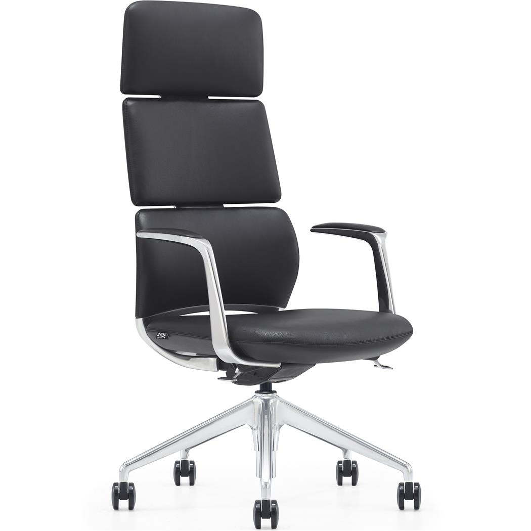 Chefsessel DOLMEN, futuristisches Design, Metallgestell, echtes Leder, schwarz
