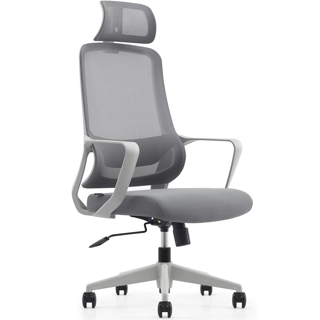 Ergonomischer Bürostuhl LUNA, Kopfstütze, Lordosenstütze, Netzstoff und Stoff, Grau
