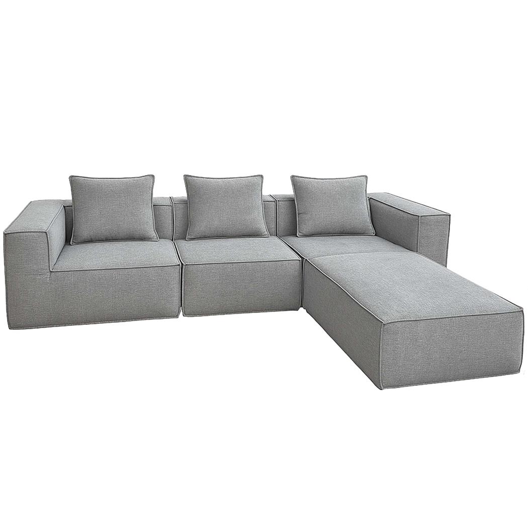 Sofa NANUK, 3-Sitzer, vielseitig und bequem, mit Kissen, Stoff, Hellgrau