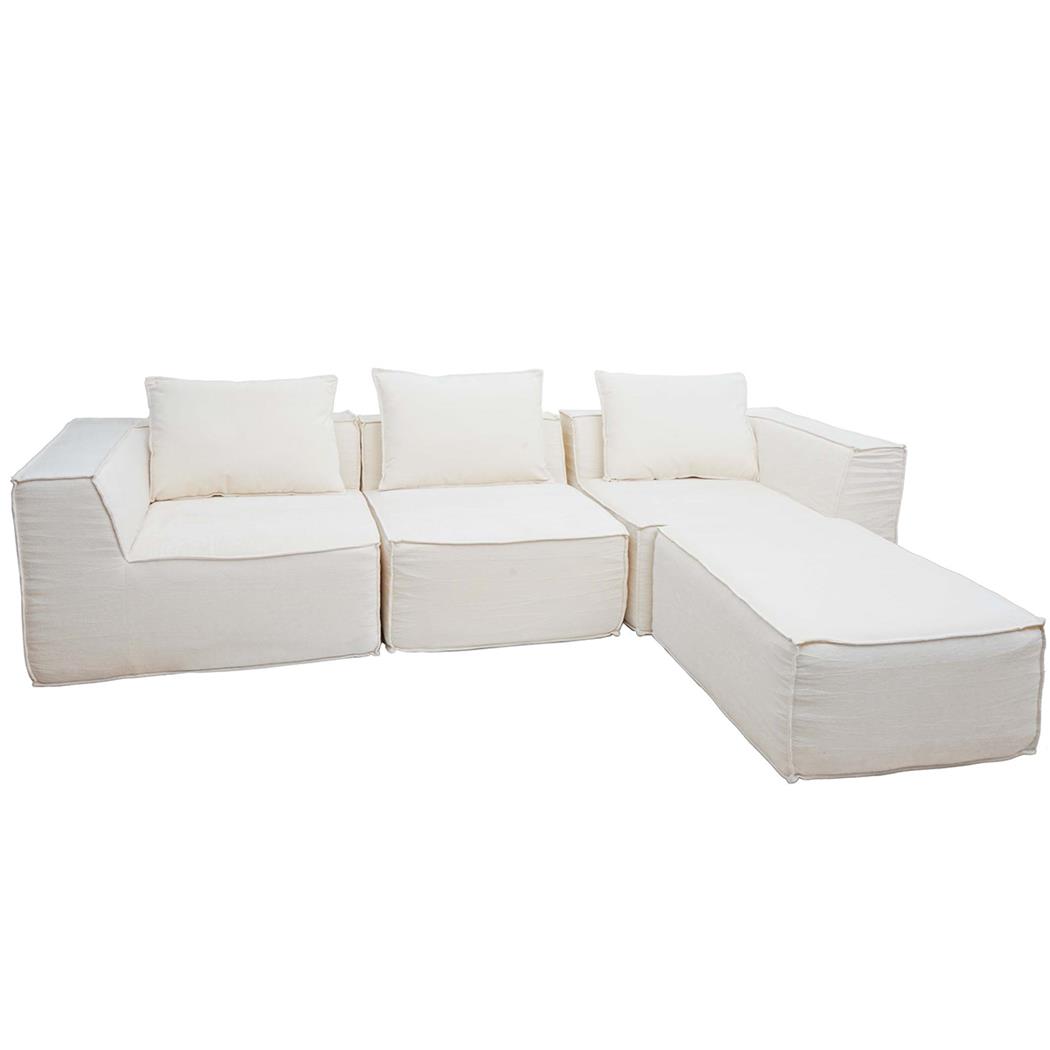Sofa NANUK, 3-Sitzer, vielseitig und bequem, mit Kissen, Stoff, Creme