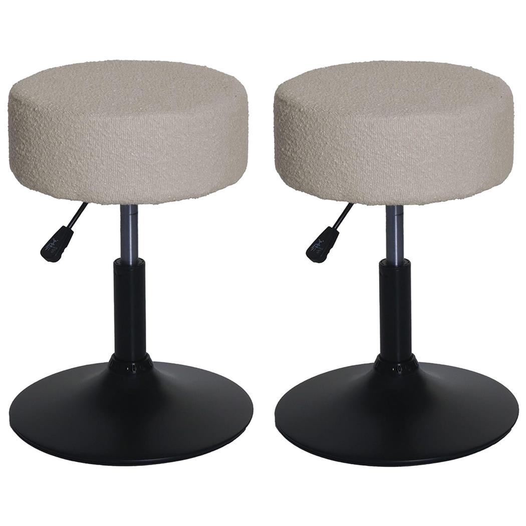 Im 2er Set: Arbeitshocker BLOOM, 360º drehbar, höhenverstellbar, bequem gepolstert, Bouclé-Stoffbezug, Farbe Beige