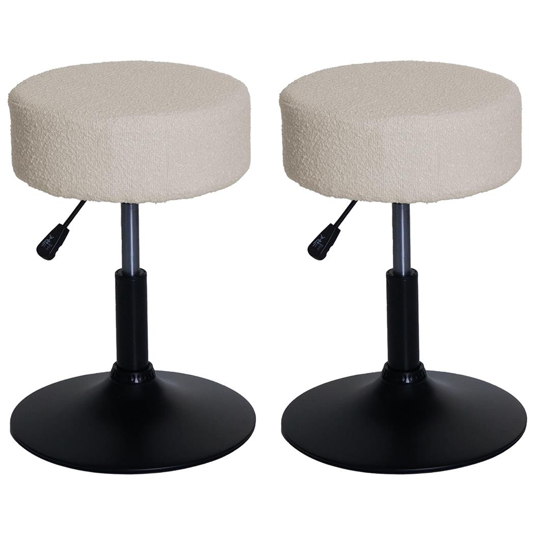 Im 2er Set: Arbeitshocker BLOOM, 360º drehbar, höhenverstellbar, bequem gepolstert, Bouclé-Stoffbezug, Farbe Creme