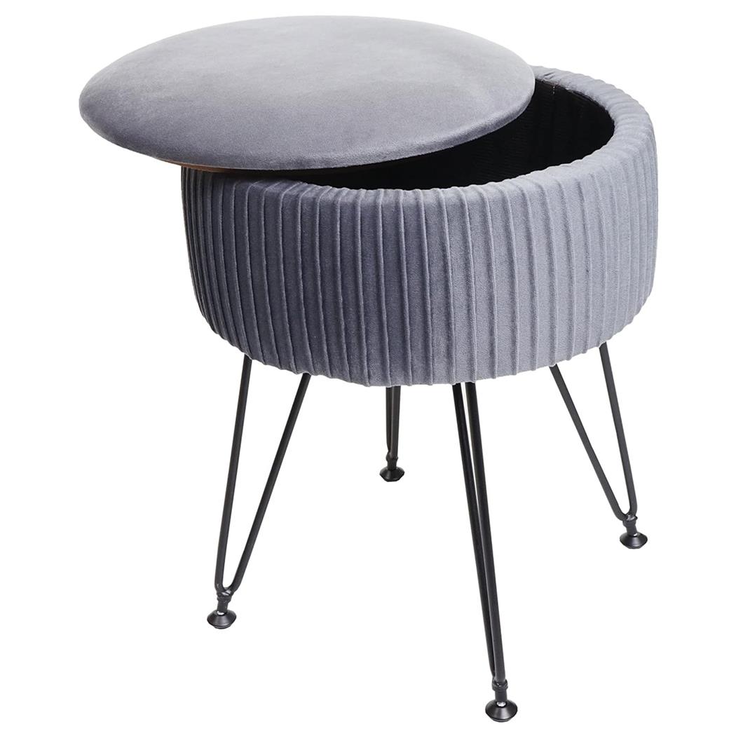 Hocker MIKO, mit Stauraum, vielseitig und praktisch, schwarzes Gestell, Stoffbezug, Grau