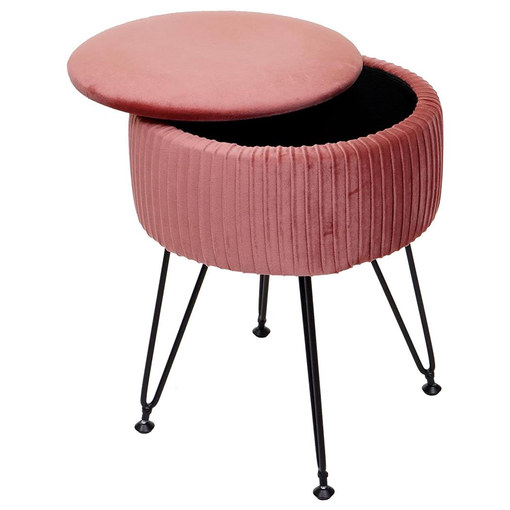 Hocker MIKO, mit Stauraum, vielseitig und praktisch, schwarzes Gestell, Stoffbezug, Rosa