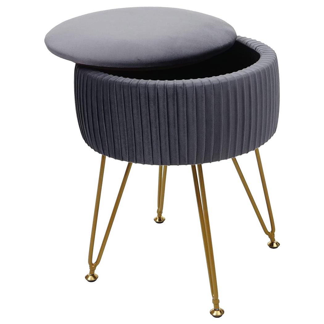 Hocker MIKO, mit Stauraum, vielseitig und praktisch, goldfarbenes Gestell, Stoffbezug, Grau