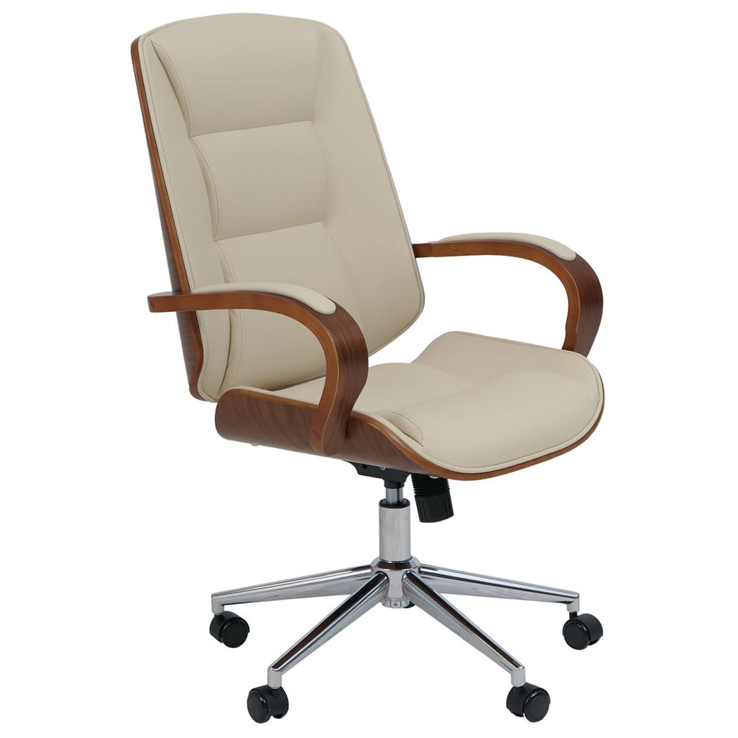 Bürostuhl CLARIN, elegantes Design, aus Nussbaum und Kunstleder, Creme