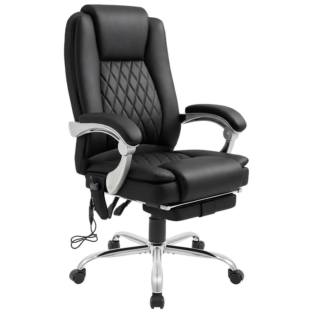 Chefsessel CABUYA, Massage- und Heizfunktion, Fußablage, Kunstleder, Farbe Schwarz