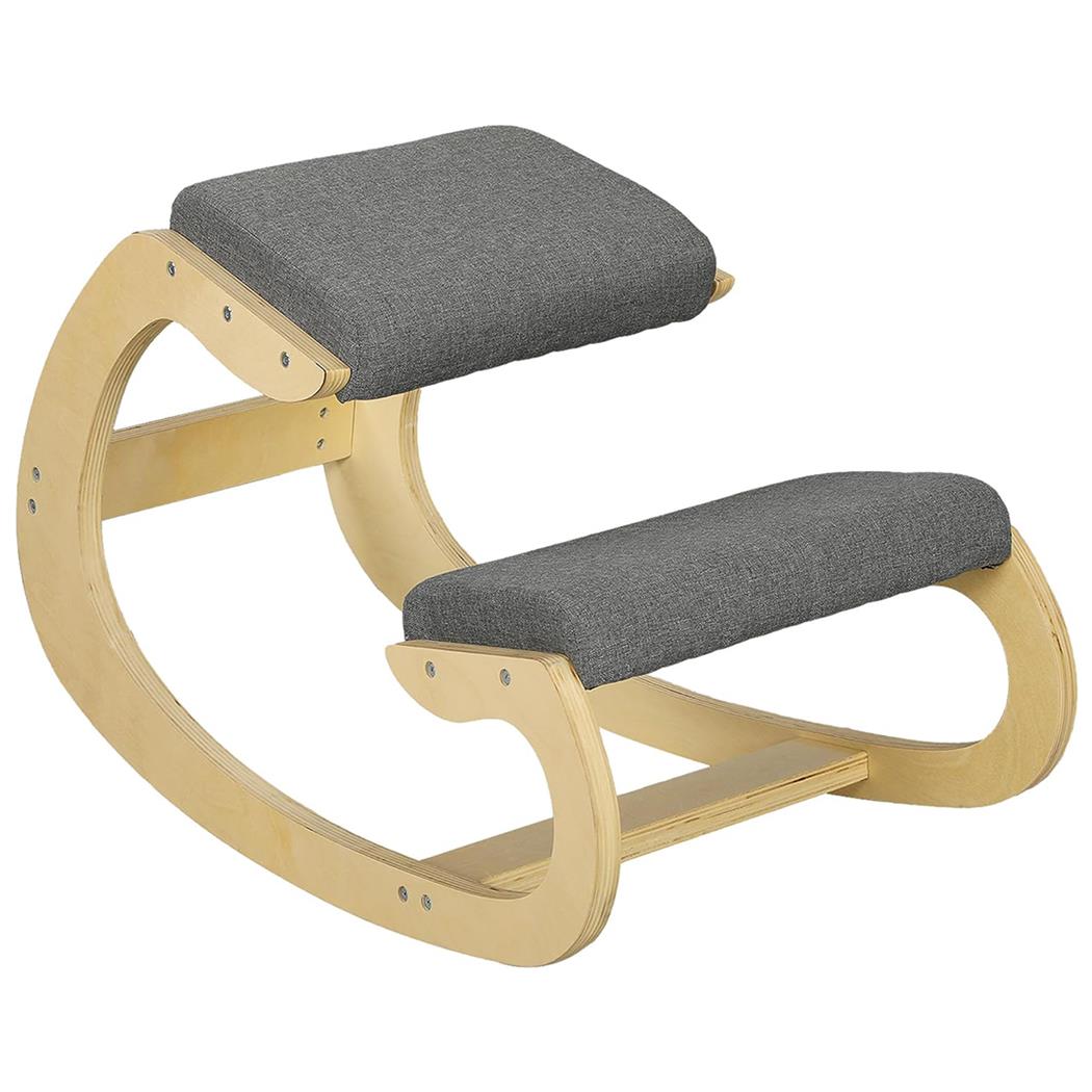 Kniestuhl YOSI, ergonomischer Hocker, bequeme Polster, Holzgestell mit Stoffbezug, Farbe Grau