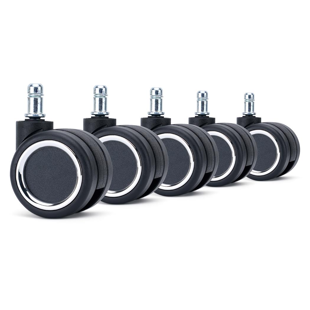 5er Set Bürostuhlrollen SMART, 11x55 mm, Schwarz mit elegantem Chrom-Detail