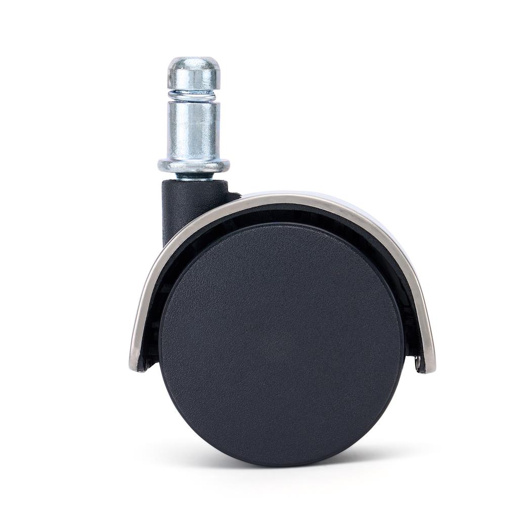 5er Set Bürostuhlrollen COVER, 11x50 mm, verchromtes Design, speziell für Teppichböden, Farbe Silber