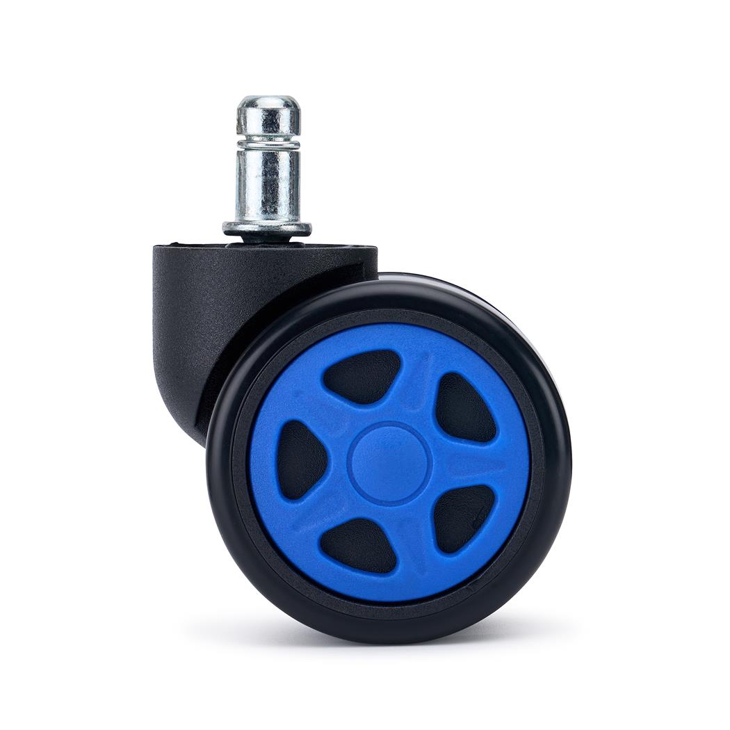 5er Set Hartbodenrollen SPEED 11x50 mm, Gummibeschichtung, Gaming-Design, Farbe Blau