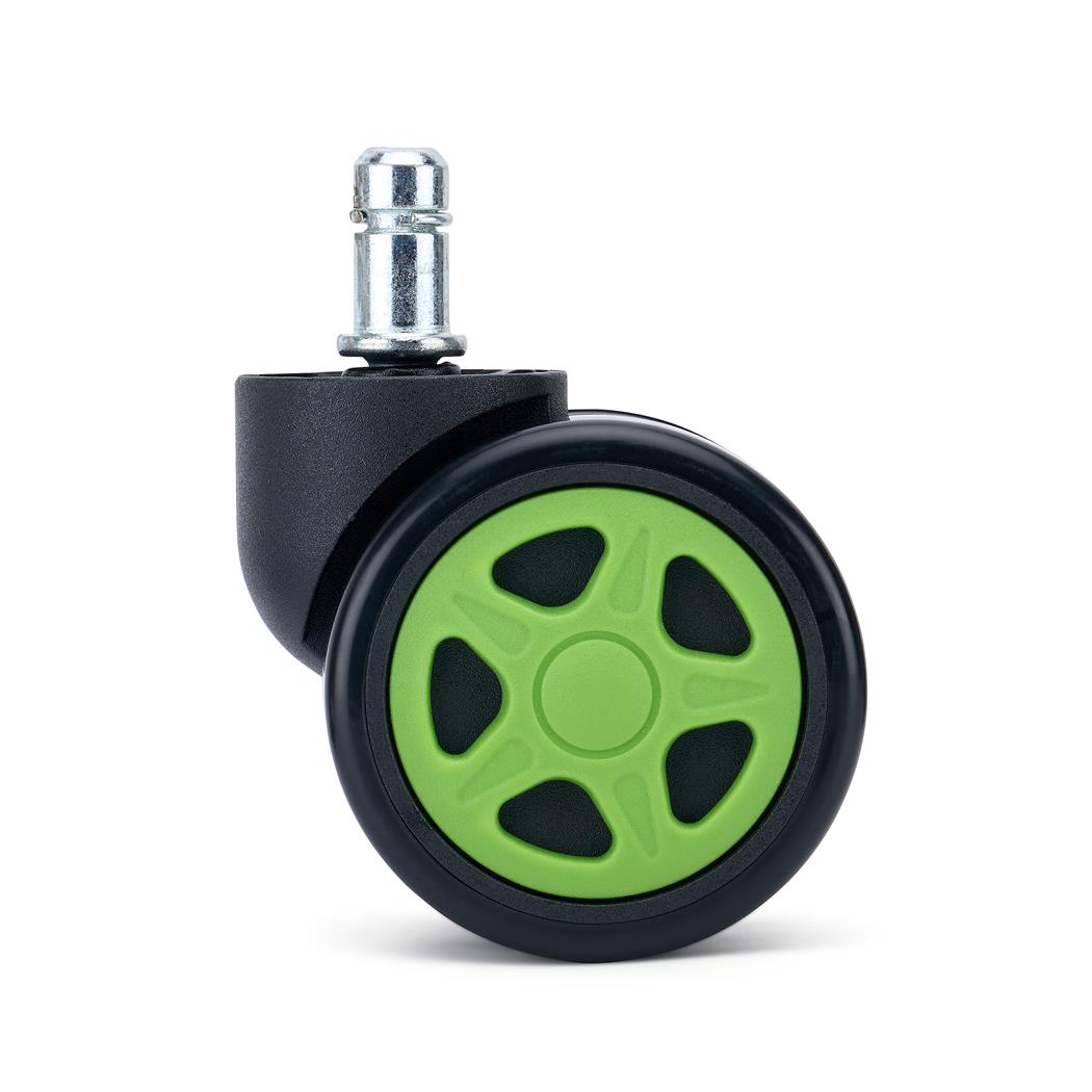 5er Set Hartbodenrollen SPEED, 11x50 mm, Gummibeschichtung, Gaming-Design, Farbe Grün