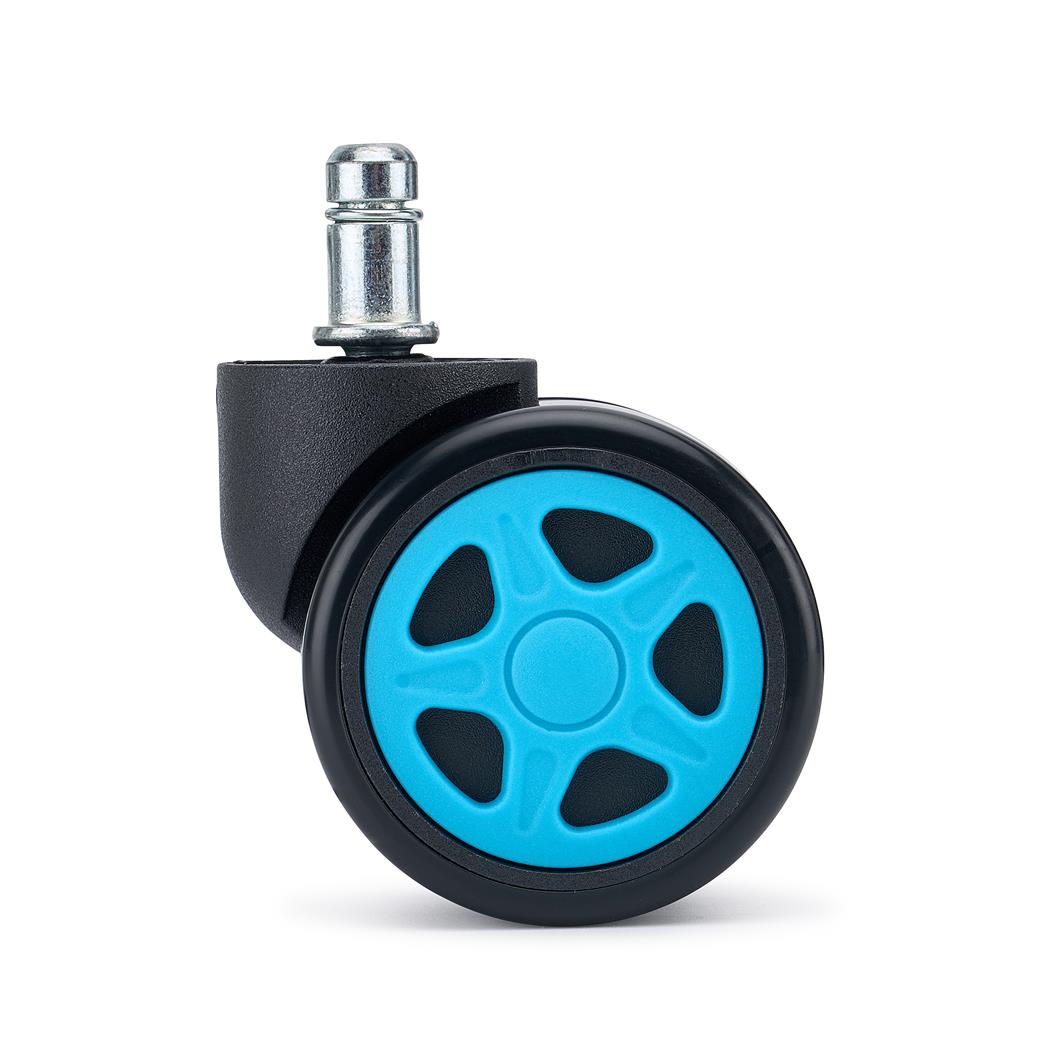 5er Set Hartbodenrollen SPEED, 11x50 mm, Gummibeschichtung, Gaming-Design, Farbe Türkis