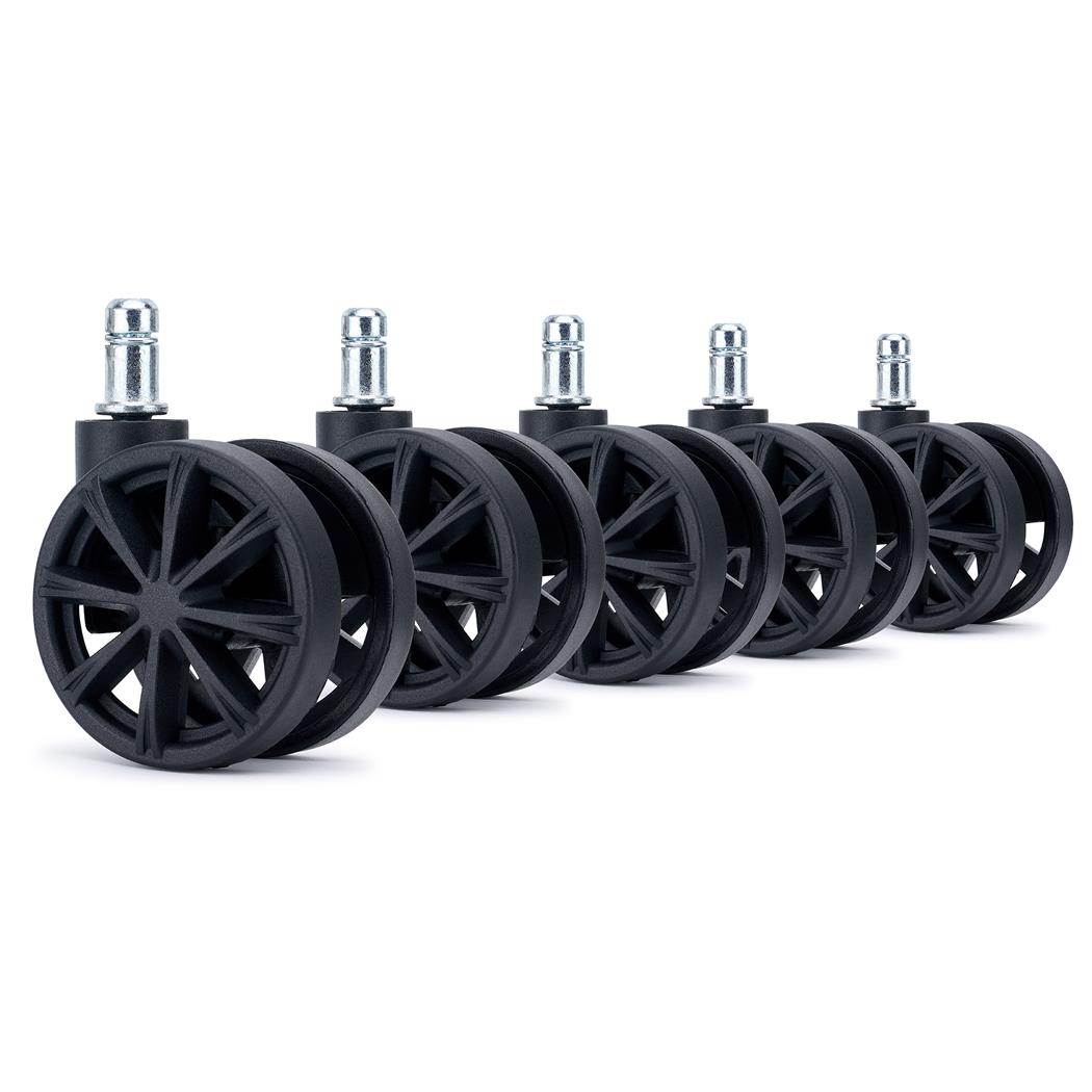 5er Set Rollen SPOKE, Speichendesign, 11mm Stift, für Teppichböden, Farbe Schwarz