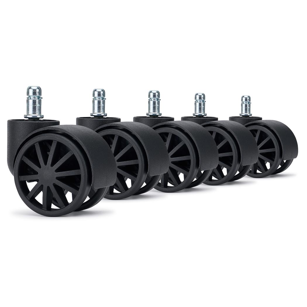 5er Set Teppichboden-Rollen GROVE, 11mm Stift, Design mit Speichen, Farbe Schwarz