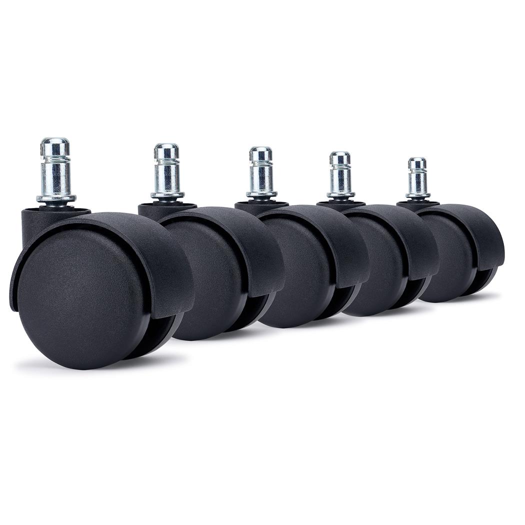 5er Set Rollen SPIN, 11x50mm, für Teppichböden, Hartplastik, Farbe Schwarz