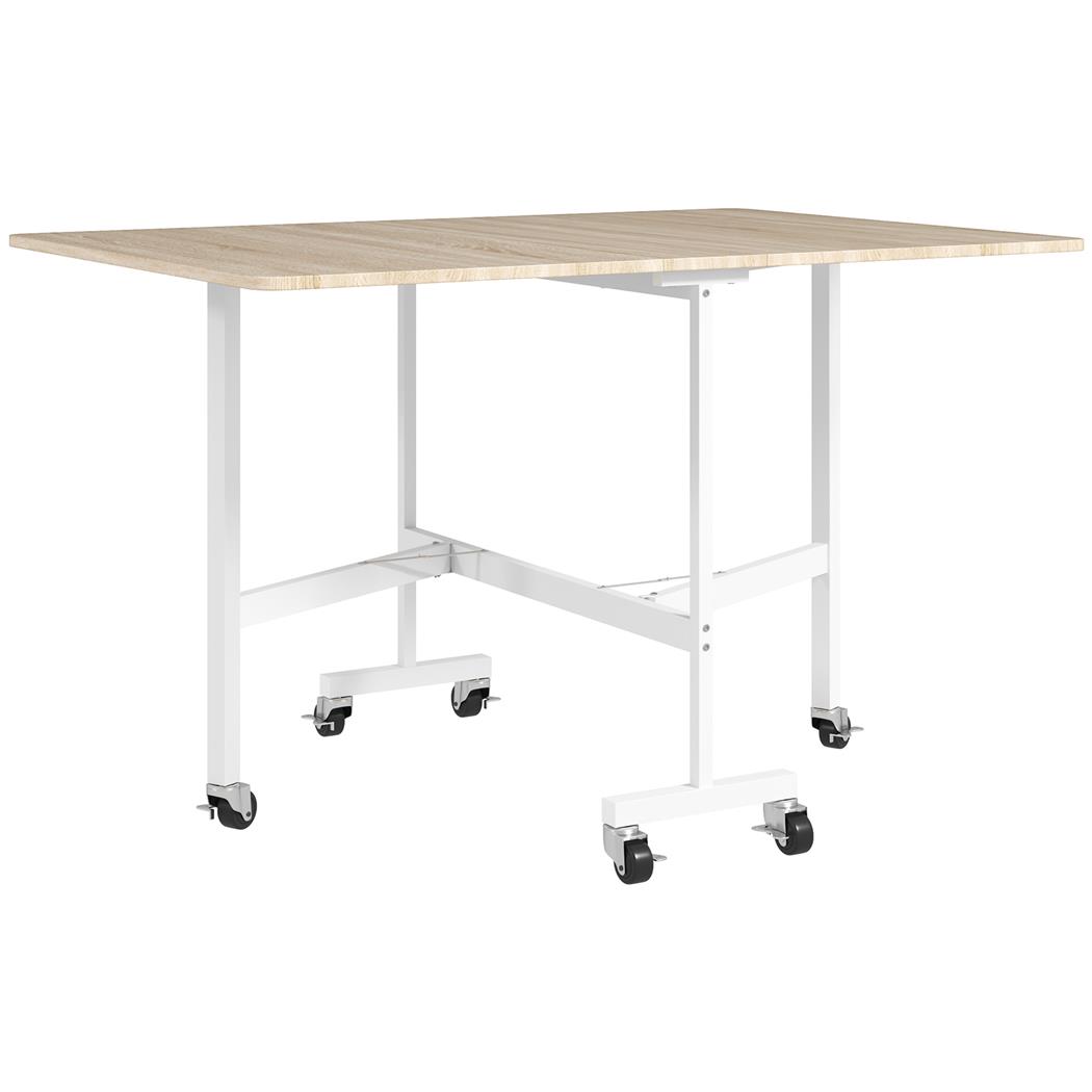 Konferenztisch NICOSIA, Metall und Holz, klappbar mit Rollen, 2 klappbare Seitenflügel, 120 x 80 x 73 cm, Farbe helle Eiche