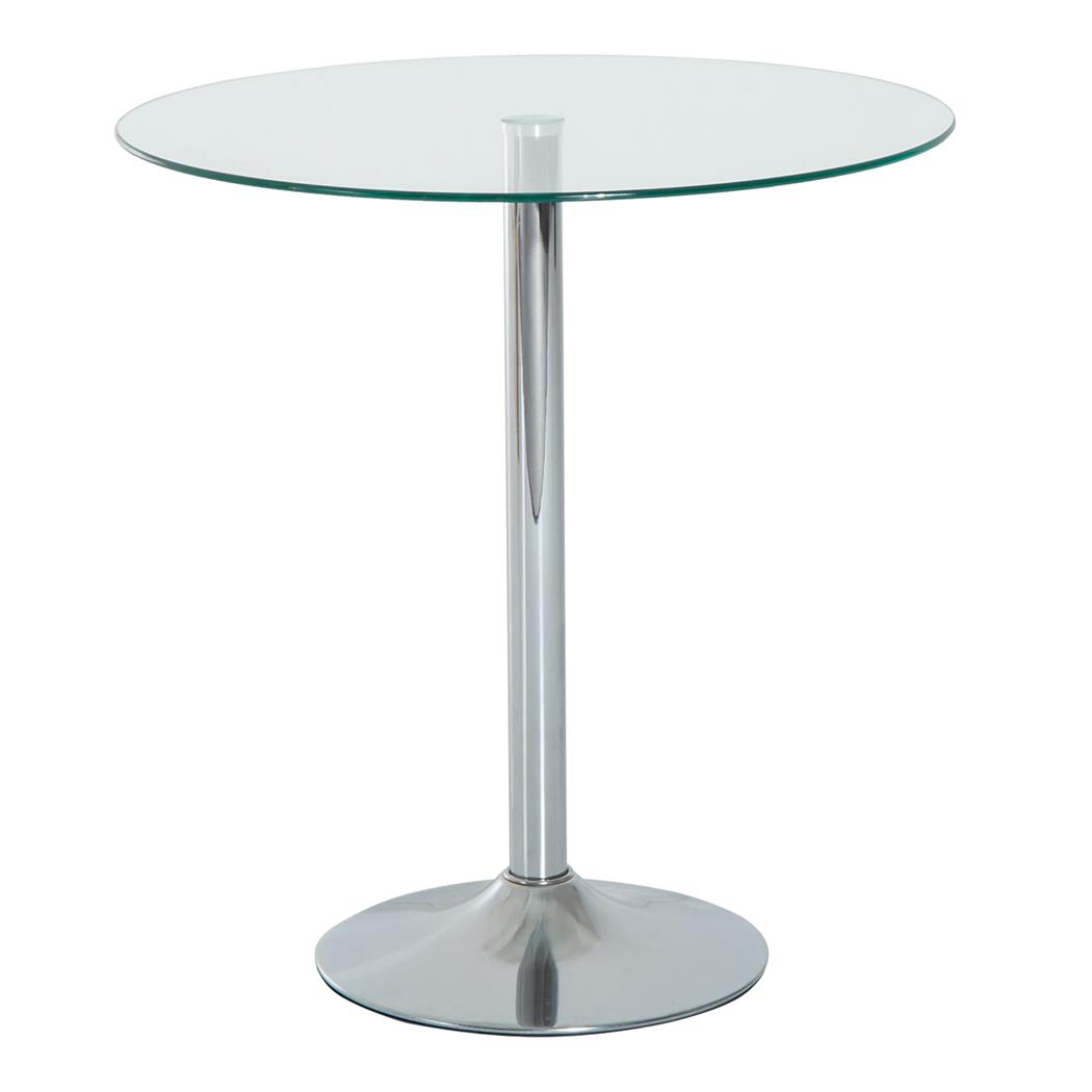 Konferenztisch OBA, Maße Ø70x74,5cm, eleganter runder Glastisch mit silbernem Metallfuß