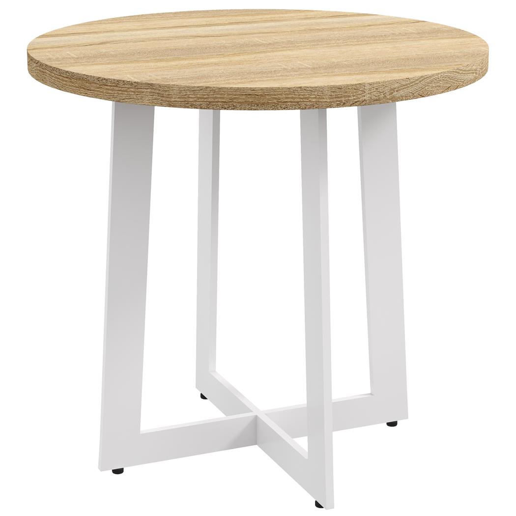 Konferenztisch TACXA, Maße Ø80x75 cm, Gestell aus weißem Stahl, Melaminholz, Farbe Eiche