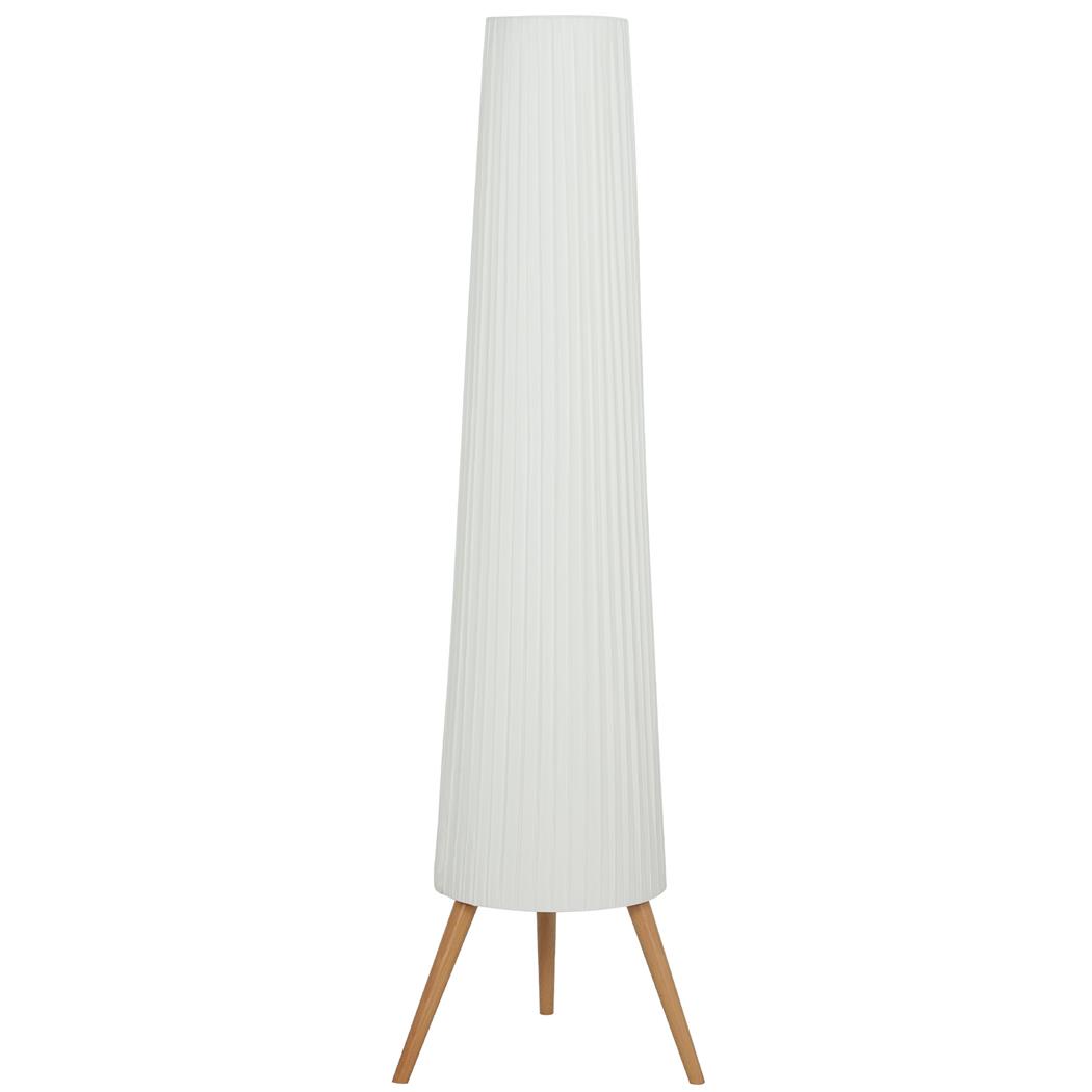 Büroleuchte TRINI, Stehlampe Höhe 153cm, dimmbar, großer zylindriger Lampenschirm mit Holzfuß, Farbe Weiß