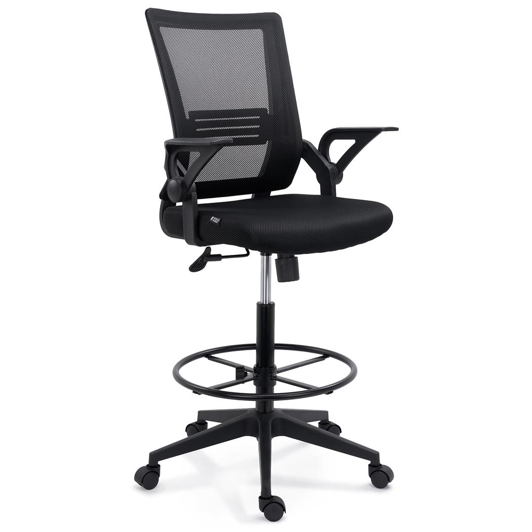 Arbeitshocker NODUS, Lordosenstütze, klappbare Armlehnen, Fußring, Netzstoff, Farbe Schwarz