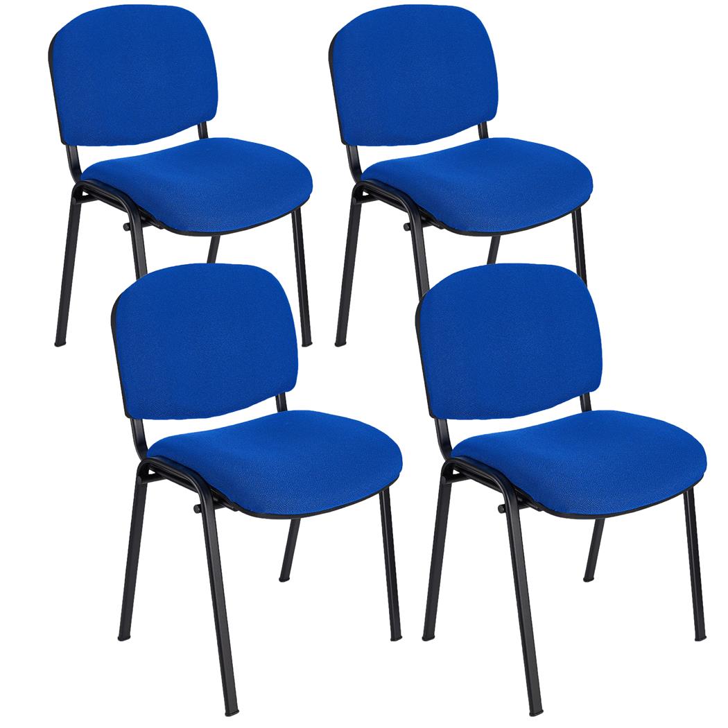 4er Set Konferenzstuhl MOBY STOFF, schwarzes Gestell, bequem und praktisch, stapelbar, Farbe Blau
