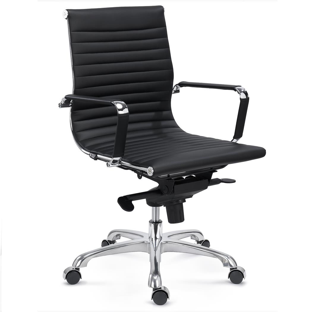 Bürostuhl DORIS, verchromtes Metallgestell, mittelhohe Rückenlehne, Kunstleder, Farbe Schwarz