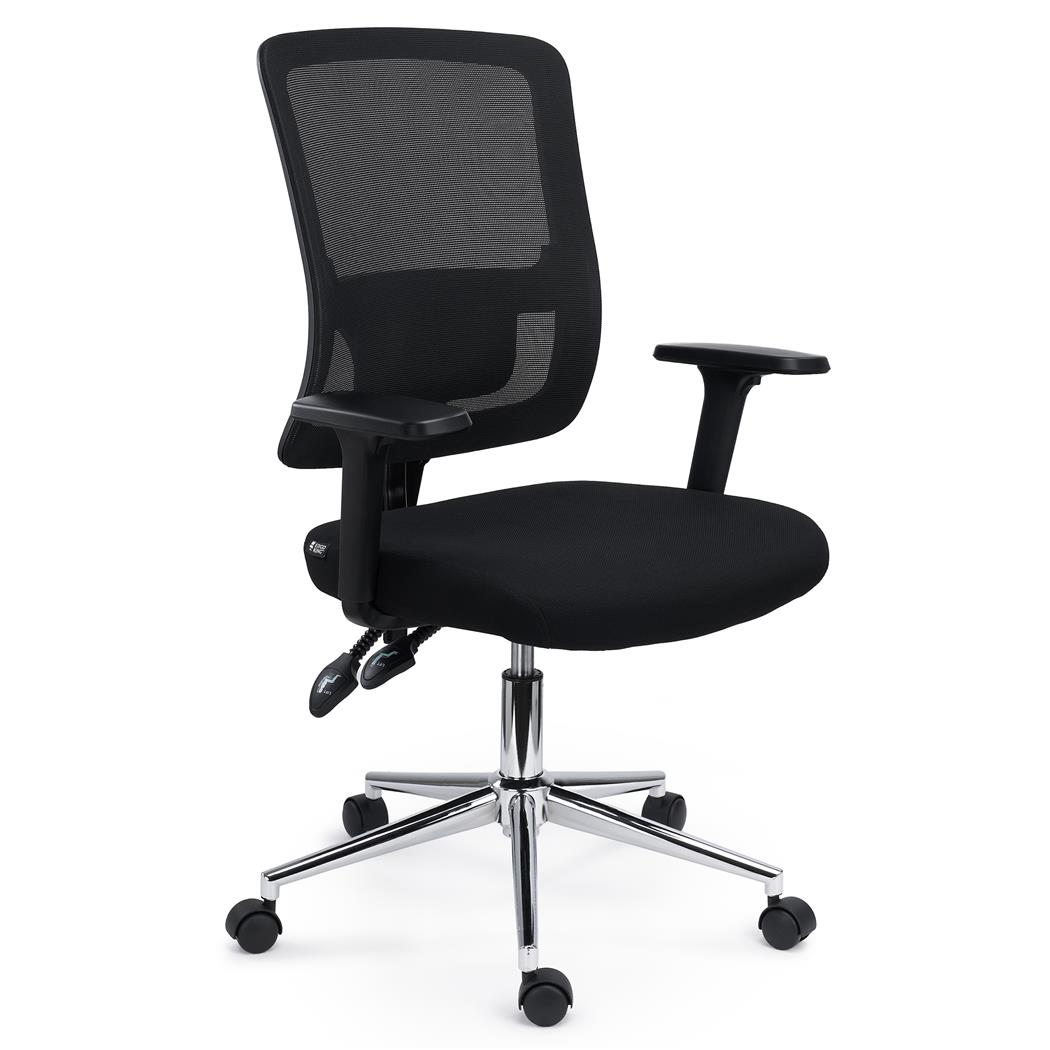 DEMO# Ergonomischer Bürostuhl MISTIC, exklusives Design, gepolsterte Lordosenstütze, Metallfußkreuz , Farbe Schwarz