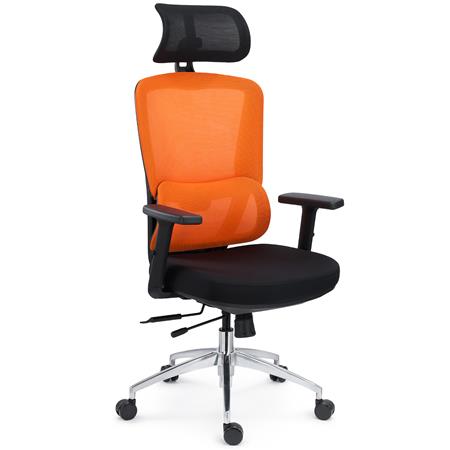DEMO# Ergonomischer Bürostuhl SUPRA MAX mit Kopf- und Lordosenstütze, 3D-Armlehnen, tiefenverstellbarer Sitz, Farbe Orange