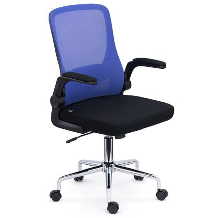 Ergonomischer Bürostuhl FOLD, klappbare Rückenlehne und Armlehnen, atmungsaktiver Netzstoff, schwarzes Gestell, Farbe Blau