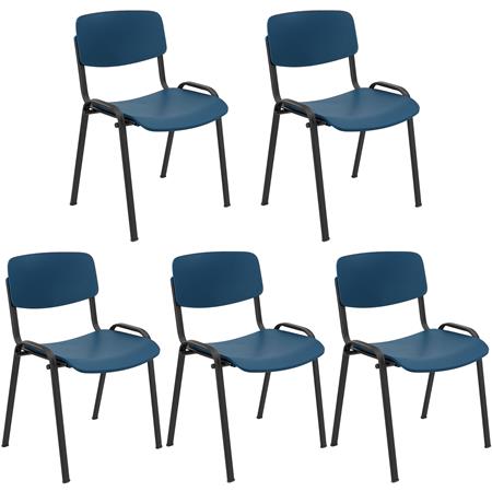 5er Set Konferenzstuhl MILKY, schönes schlichtes Design, stapelbar, schwarze Stuhlbeine, Kunststoff, Farbe Blau