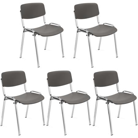 5er Set Konferenzstuhl MILKY, schönes schlichtes Design, stapelbar, verchromte Stuhlbeine, Kunststoff, Farbe Grau