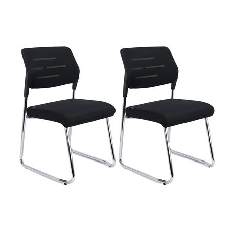 2er Set Besucherstühle FOSTER, elegantes, modernes Design, Chrom-Gestell, Netzstoffrückenlehne, Farbe Schwarz