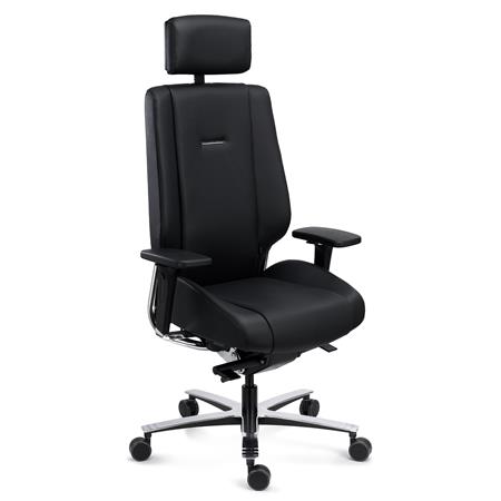 DEMO# Ergonomischer Stuhl KRATOS, maximaler Komfort, zertifizierte 24h Nutzung, Echtleder, Schwarz