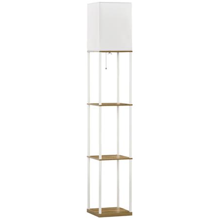 Bürolampe LUXOR, elegante Stehlampe mit 3 praktischen Ablagen und Stoff-Lampenschirm, Farbe Weiß