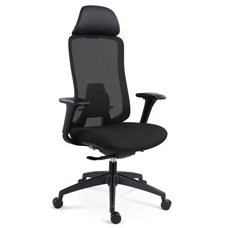 Ergonomischer Bürostuhl FENIX, Kopf- & Lordosenstütze, für die 8h-Nutzung, Netz & Stoffbezug, Farbe Schwarz
