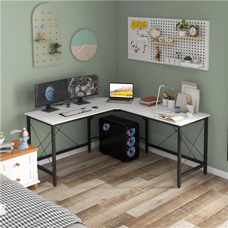 Computertisch MARLY, 150x150x76 cm, Metall und Holz, Farbe Schwarz/Weiß 
