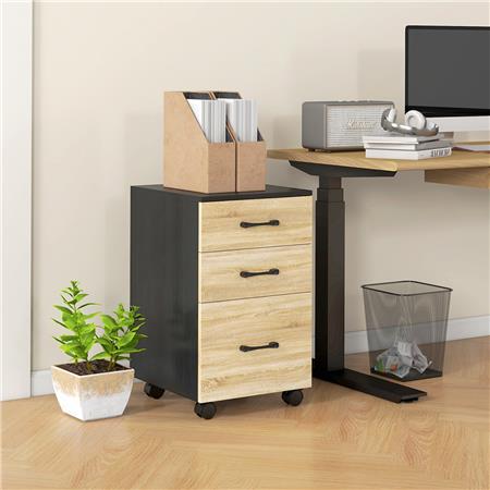 Rollcontainer STONE, Aktenschrank, 3 Schubladen, Melaminholz, Farbe Schwarz/ Eiche