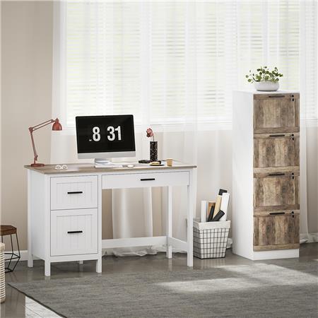 Aktenschrank RUSTIC  mit 4 Schubladen, 39,4 x 40 x 129 cm, aus Holz, Farbe Weiß / Braun