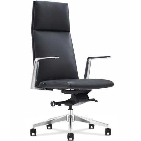 Chefsessel TORINO, elegantes modernes Design, Aluminium-Gestell und Armlehnen, Echtleder, Farbe Schwarz