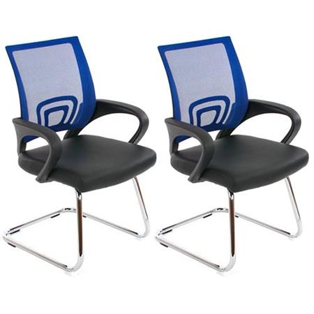 Im 2er-Set: Konferenzstuhl SEOUL NET, sehr bequem mit Netzstoff und Leder, Farbe Blau