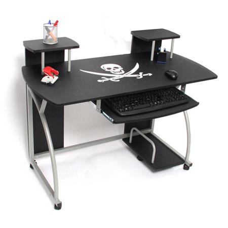 Computertisch OHIO PRO, Tastaturauszug, Abmessungen 115 x 55 cm, Farbe Schwarz mit Piratenmuster
