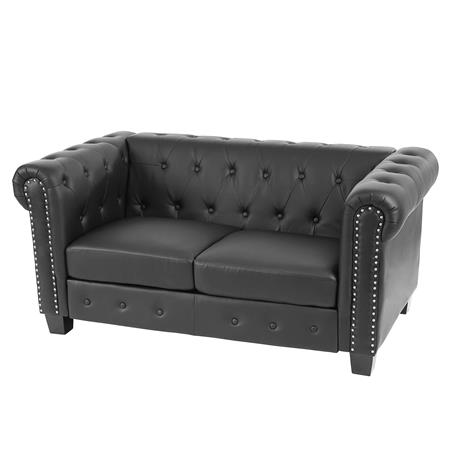 Bürosofa CHESTER, 2-Sitzer, klassisches und elegantes Design, Leder, quadratische Füße, Farbe Schwarz