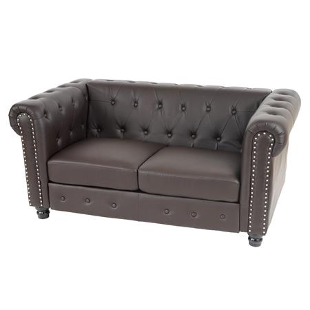 Bürosofa CHESTER, 2-Sitzer, klassisches und elegantes Design, Leder, quadratische Füße, Farbe Braun