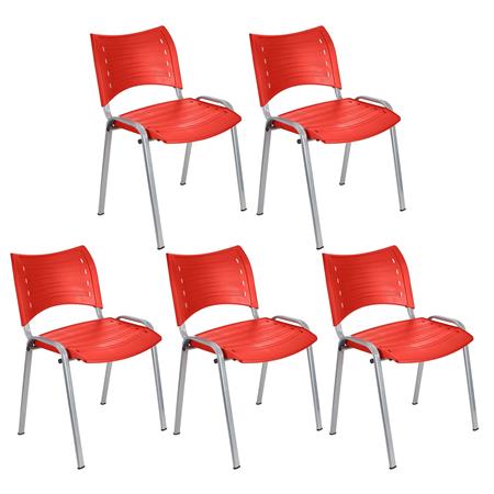 Im 5er-Set: Besucherstuhl ELVA G, stapelbar und sehr praktisch, graue Stuhlbeine, Farbe Rot