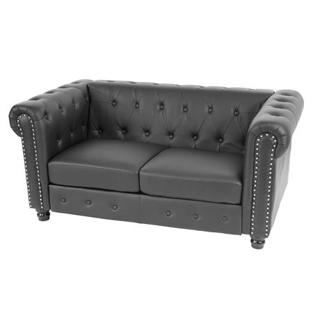 Bürosofa CHESTER, 2-Sitzer, klassisches und elegantes Design, Leder, quadratische Füße, Farbe Schwarz