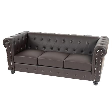 Bürosofa CHESTER, 3-Sitzer, klassisches und elegantes Design, Leder, quadratische Füße, Farbe Braun