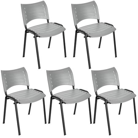 Im 5er-Set: Besucherstuhl ELVA B, stapelbar und sehr praktisch, schwarze Stuhlbeine, Farbe Grau
