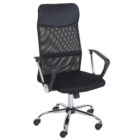 Bürostuhl ASPEN II mit atmungsaktivem Netz- und Lederbezug,  Farbe Schwarz