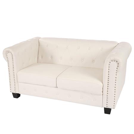 Bürosofa CHESTER, 2-Sitzer, klassisches und elegantes Design, Leder, quadratische Füße, Farbe Weiß
